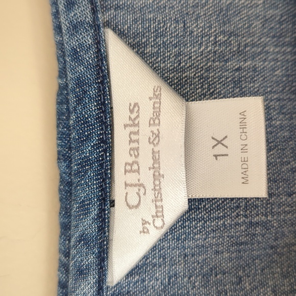 CJ Banks Embroidered Long Sleeve Denim Over Shirt 1X Blue - Picture 3 of 14